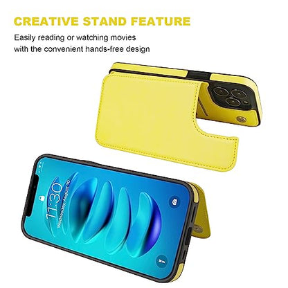 ONETOP for iPhone 14 Pro Max Wallet Case with Credit Card Holder,Yellow | Kickstand,ID/Cash Holder,Case Wallet with Card Slots,Double Magnetic Clasp,Durable PU Leather Shockproof Cover for Women Men - color: Yellow