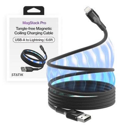 Statik MagStack USB A to Lightning Coiling Magnetic Charging Cable, 12W - color: Black, size: 6ft, style: USB-A to Lightning