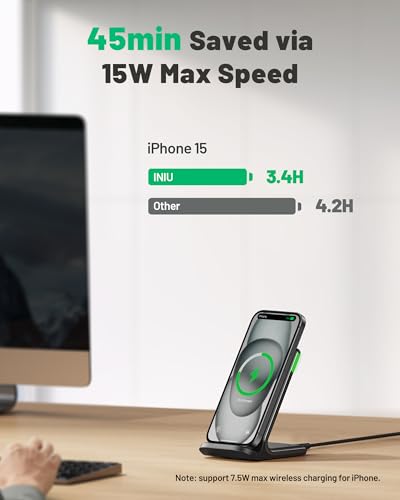 INIU Wireless Charger, 15W Fast Wireless Charging Phone Station with LED - color: Black, size: 1 Pack