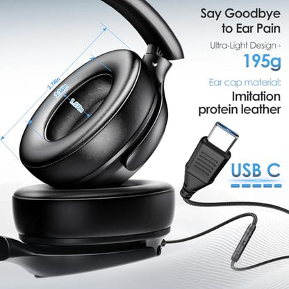 USB C Wired Headphones Active Noise Canceling Headphone Over Ear-Black - color: Black