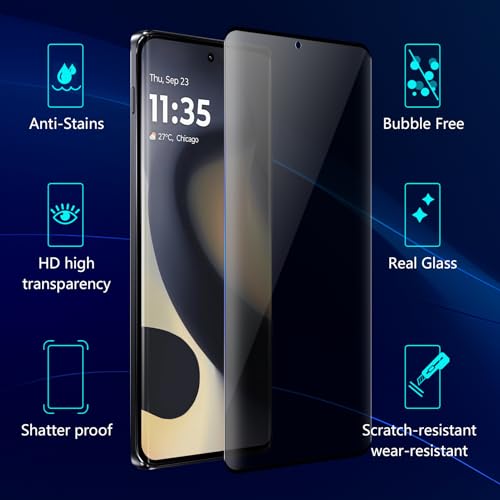 (3 Pack) for Motorola Edge 2024 Privacy Screen Protector,Anti-Spy Tempered Glass 9H Hardness Film for Motorola Edge (2024), Anti-Scratch Case Friendly