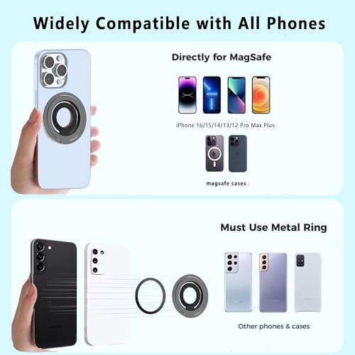 [Silicone Ring] 2025 Unrivaled Stability for MagSafe Phone Grip, Magnetic Phone Ring Holder, Compatible with MagSafe Kickstand Magnetic for iPhone 16 15 14 13 12 Pro Max Plus&Android (Gray)