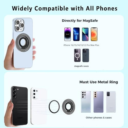 [Silicone Ring] 2025 Unrivaled Stability for MagSafe Phone Grip, Magnetic Phone Ring Holder, Compatible with MagSafe Kickstand Magnetic for iPhone 16 15 14 13 12 Pro Max Plus&Android (Gray)