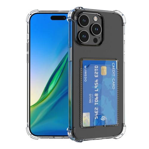 for iPhone 15 Pro Max Crystal Clear Card Case, [Slim & Protection][Up to 2 Cards] Anti-Yellowing Flexible TPU Wallet Case with Card Holder 6.7" 2023 - size: iPhone 15 Pro Max