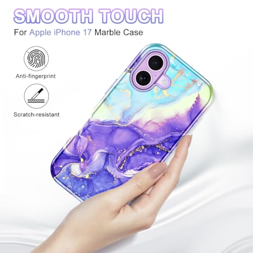 Btscase Compatible with iPhone 17 Case 6.3 Inch 2025,Marble Pattern 3 in 1 Heavy Duty Shockproof Full Body Rugged Hard PC+Soft Silicone Drop Protective Women Girl Phone Cases, Cobalt Violet - color: Cobalt Violet, size: iPhone 17