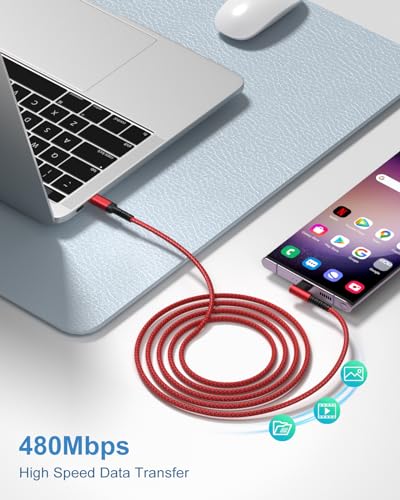 USB C to USB C Cable 10ft, Right Angle 60W/3A Ultra Long - color: Red Red