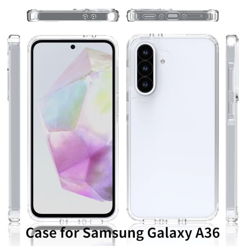 for Samsung Galaxy A36 5G Case Crystal Clear Slim Hard Case Hybrid Shockproof Bumper with Tempered Glass Screen Protector Full Body Anti-Yellow Anti-Scratch Phone Protective Cover - color: Galaxy A36 5G