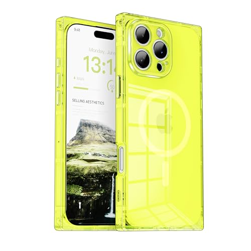 IAIYOXI Rectangle Edge Magnetic Clear Case for iPhone 11 Pro Max, Compatible with MagSafe, Full Camera Protection & Reinforced Corners, Thin Slim Shockproof TPU Phone Cover for Women Girls, Yellow - color: Yellow, size: iPhone 11 Pro Max