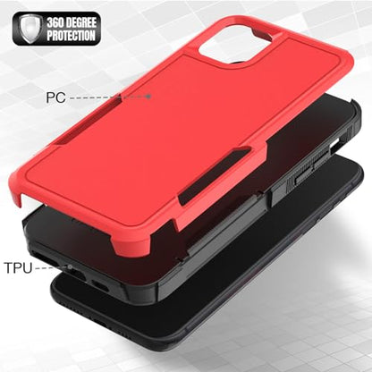 for iPhone 11 Case: Dual Layer Protective Heavy Duty Cell Phone Case Shockproof Rugged Bumper Tough with Screen Protector - 16ft Military Grade Drop Tested for Appple iPhone 11 (6.1 inch), Red - color: Red (PC) + Black (TPU)