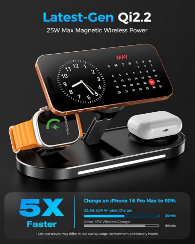 25W 3 in 1 Wireless Charging Station for Magsafe Charger for Apple - color: black