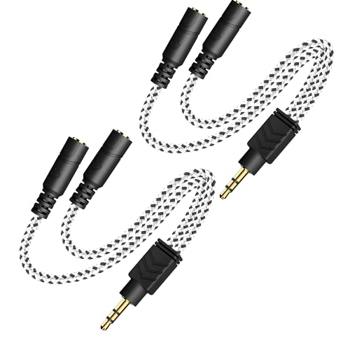 DUKABEL Headphone Splitter, 3.5mm Stereo 2-Way Audio Cable - 20CM / 2Pack - color: Zebra White, size: 9.8 inch / 25 cm - 2pack