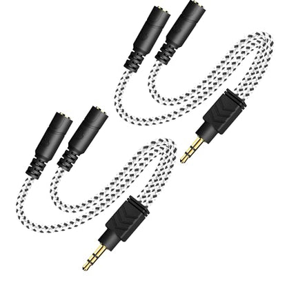 DUKABEL Headphone Splitter, 3.5mm Stereo 2-Way Audio Cable - 20CM / 2Pack - color: Zebra White, size: 9.8 inch / 25 cm - 2pack