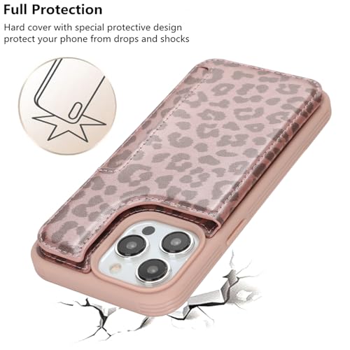 iCoverCase Compatible with iPhone 13 Pro Max Phone Case with Card Holder, Wallet Case for Women Men RFID Blocking PU Leather Protective Case 6.7 Inch (Rose Gold Leopard) - color: Rose Gold Leopard