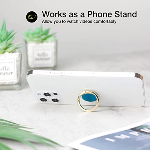 [2 Pack] Round Mirror Design Cell Phone Ring Holder Stand, 360 Degree Rotation and 180 DegreeAdjustable Finger Ring Kickstand with Polished Metal Phone Grip (Gold)