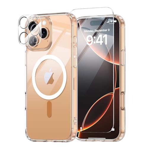 for iPhone 16 Pro Case,Compatible with MagSafe,Magnetic Slim Cover,Anti-Yellowing & Shockproof,Full Camera Protection,Includes Screen & Lens Protectors,Clear Protective Case - color: Clear, size: iPhone 16 Pro