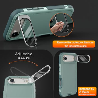 Follaroma Magnetic for iPhone 17 Air Case with Camera Stand, Green, 6.5" | Built-in Glass Camera Cover,Compatible with MagSafe,Heavy Duty Shockproof Protective,Military-Grade Anti-DropDual Layer Cover - color: Green, size: iPhone 17 Air 6.5''
