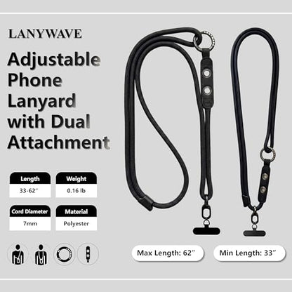 Adjustable Crossbody Phone Lanyard with Hanging Loops - color: Black