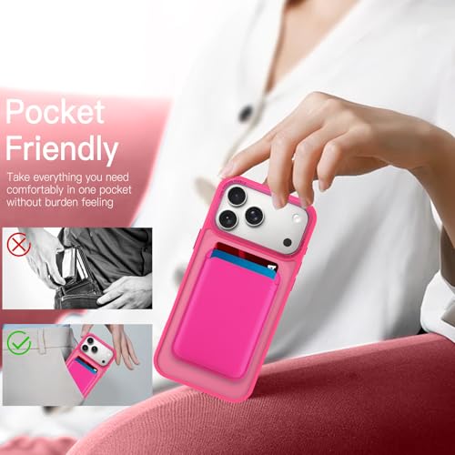 Magnetic Designed for iPhone 17 Pro Case 6.3" 2025, Hot Pink | [Compatible with Magsafe] [with Wallet & Card Holder] [Military Drop Protection] Slim Translucent Matte Phone Case - color: Hot Pink, size: iPhone 17 Pro