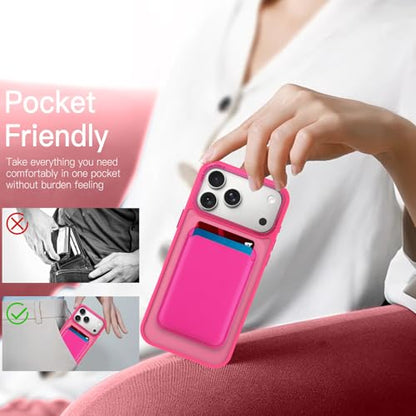 Magnetic Designed for iPhone 17 Pro Case 6.3" 2025, Hot Pink | [Compatible with Magsafe] [with Wallet & Card Holder] [Military Drop Protection] Slim Translucent Matte Phone Case - color: Hot Pink, size: iPhone 17 Pro