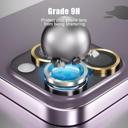 Camera Lens Protector Compatible with iPhone 14 Pro/iPhone 14 Pro Max,Scratch Resistant,HD Clear Tempered Glass Camera Lens Protection Cover,Case Friendly Easy to Install - Gold - color: Gold, size: iPhone 14 Pro/iPhone 14 Pro Max