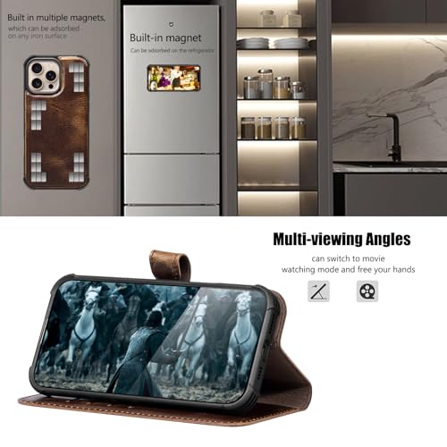 Leather Case Compatible with iPhone 16 Pro Max Wallet 6.9" | Genuine Leather 2in1 Magnetic Detachable Shockproof Kickstand,Flip Folio Cover with Card Slot,Wireless Charging RFID Blocking - color: Brown Coffee, size: 16 Pro Max