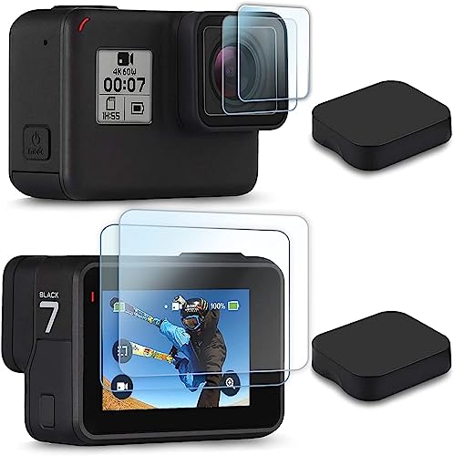 FiTSTILL Screen Protector [6 PCS] for Go Pro Hero 7(Only Black)/Hero HD(2018)/Hero 5/Hero 6, Ultra Clear Tempered Glass Screen Protector + Lens Protector + Lens Cap Cover Accessories - size: For Go Pro hero 7/6/5(Only Black)