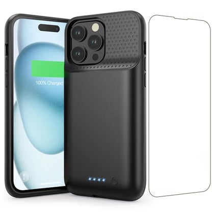 Battery Case for iPhone 15 Pro Max,Powerful 8600mah Ultra-Slim Protective Charging Case,15W Fast Charging Portable Rechargeable Expandable Battery Charger Cover for iPhone 15 Pro Max(6.7inch)-Black - color: Black