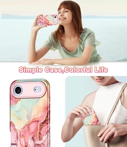 Btscase Compatible with iPhone Air Case 6.5 Inch 2025,Marble Pattern 3 in 1 Heavy Duty Shockproof Full Body Rugged Hard PC+Soft Silicone Drop Protective Women Girl Phone Cases, Rose Gold - color: A-Rose Gold, size: iPhone Air