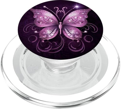 Pink Butterfly Purple Butterfly PopSockets PopGrip for MagSafe - style: Magnetic PopGrip