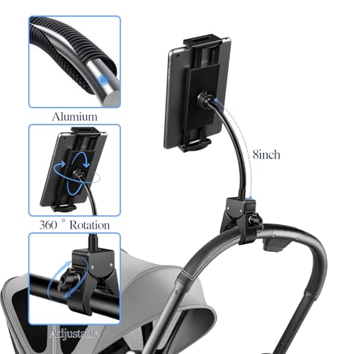 BILIONE Gooseneck Tablet Holder, Clamp on Ipad Stand Floor & Tripod - size: 8 inch Gooseneck