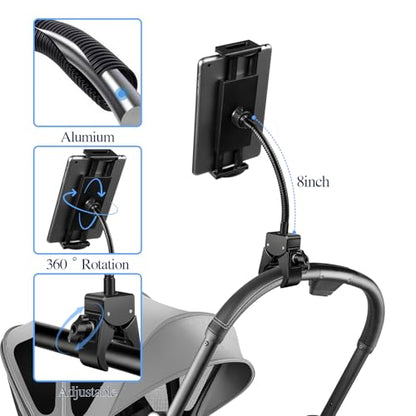 BILIONE Gooseneck Tablet Holder, Clamp on Ipad Stand Floor & Tripod - size: 8 inch Gooseneck