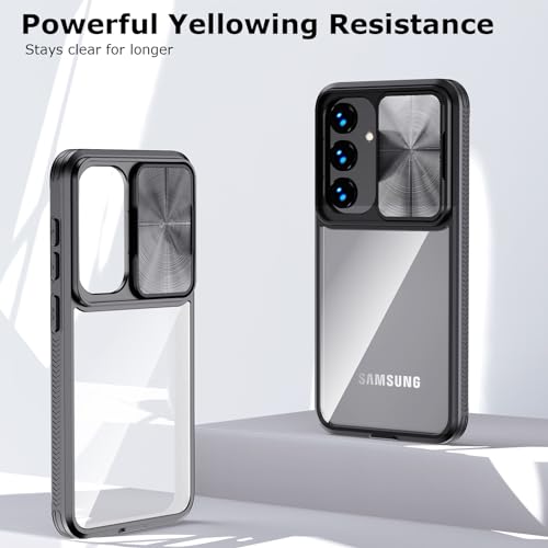 Designed for Samsung Galaxy S25 Ultra Case with Slide Camera Cover, Clear Slim Fit Shockproof Protective Camera Cover Protection Phone Case for S25 Ultra 5G 6.8 inch 2025(Clear Black) - color: Clear Black