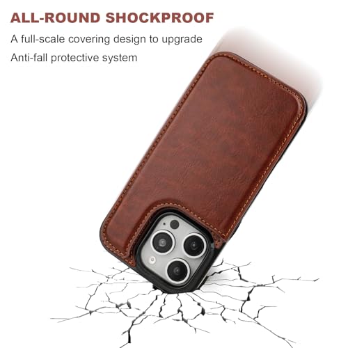 ONETOP for iPhone 16 Pro Wallet Case with Credit Card Holder,Brown | Kickstand,ID/Cash Holder,Case Wallet with Card Slots,Double Magnetic Clasp,Durable PU Leather Shockproof Cover for Women Men - color: Brown