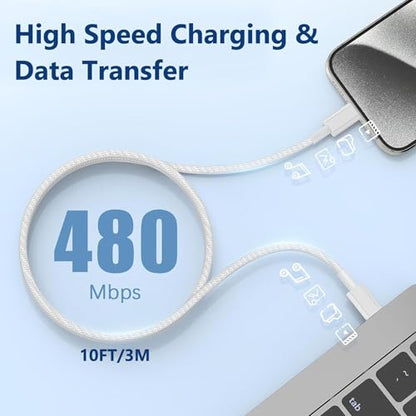 10FT Extra Long Braided iPhone Charger Fast Charging, 2Pack Lightning Cable - size: 2Pack 10FT