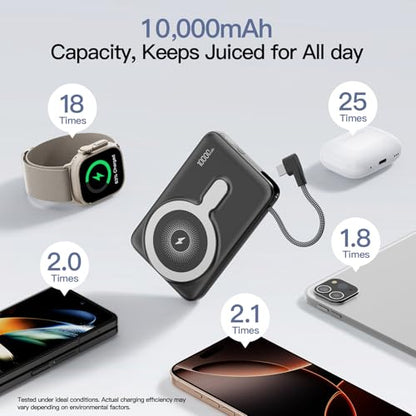 2026 Updated M3 Ultra Slim 0.4'' Wireless Power Bank with Built in Cable - color: White