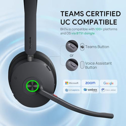 Yealink BH74 Bluetooth Headset with Mic for Work,Hybrid ANC,Teams Certified - color: BH74 Teams, style: BH74(Headset only)