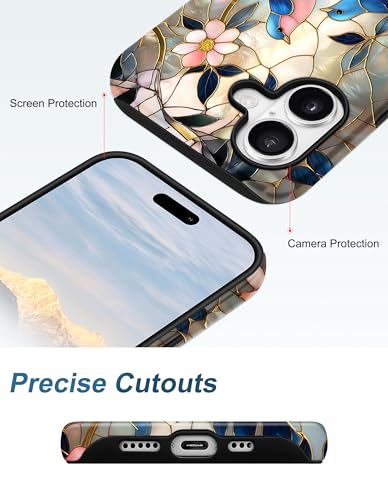 Jusy Magnetic Stained Glass Floral Case for iPhone 16e/17e, Bird | Compatible with MagSafe, Cute Aesthetic Flower Design, TPU and PC Protective Phone Cover - color: Bird