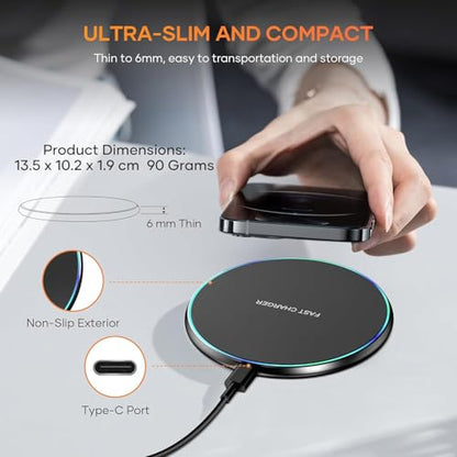 Wireless Charger Compatible with iPhone 16 15 14 13 12 11 Pro Max/Mini/Plus/XR/X/8, 15W Max Fast Wireless Charging Pad Mat for Samsung Galaxy S23/S22/S21/S20/S10, Galaxy Buds, 2 Pack - color: Black 2 Pack