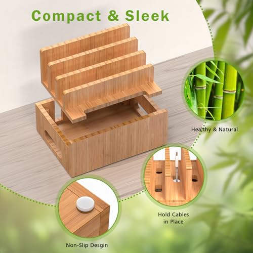 Pezin & Hulin Bamboo Charging Station for Phone, Watch&Earbud with 5 Cables - color: Dock Stand +Cables