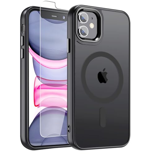 WRJ Case for iPhone 11, Magnetic Translucent Phone Case for Women Men [Compatible with Magsafe] Slim Anti-Fingerprints Shockproof Protective Cover with Screen Protector 6.1 Inch-Black - color: Black, size: For Iphone 11 6.1 Inch