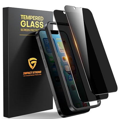 ImpactStrong Anti-Spy Privacy Screen Protector for iPhone 16e / iPhone 13 / iPhone 13 Pro (6.1-Inch), 9H Tempered Glass, Shatter-Resistant, Anti-Scratch, Easy Install Kit, Case Friendly, 2-Pack - size: iPhone 16e/14/13/13 Pro