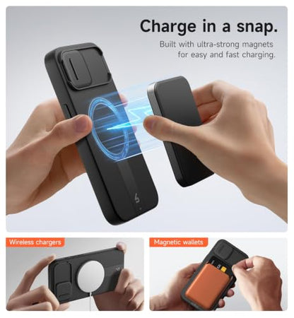 SURITCH for iPhone 17e/16e Case with Magnetic Camera Slide Cover and Adjustable Kickstand, Compatible with MagSafe, Shockproof Bumper Case Slim Protective Cover 6.1 Inch,Black - color: Black, size: IPhone 17e/16e-6.1"