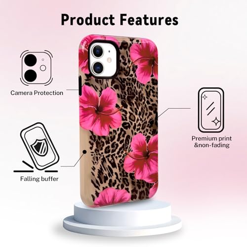 Lovmooful for iPhone 11 Case Cute Flower Leopard-Hibiscus | Compatible for iPhone 11 Case,Aesthetic,Hibiscus,Floral,2 in 1,for Women Girls,Soft TPU+PC,Shockproof,Protective - size: iPhone 11