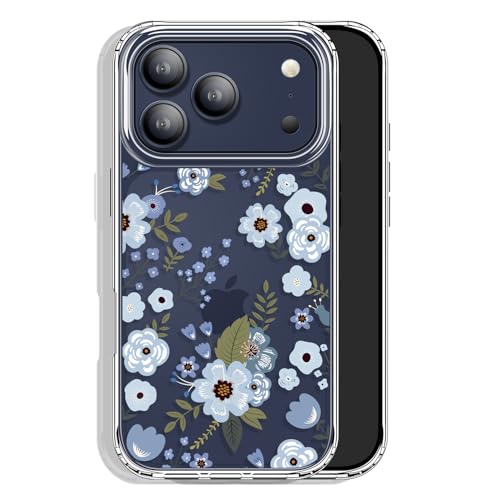 GYZYA for iPhone 17 Pro Case Clear 6.3 Inch with Design, Protective Slim TPU Cover + Shockproof Bumper for Women and Girls (Flowers/Blue) - color: Flowers023, size: iPhone 17 Pro (6.3 inch)