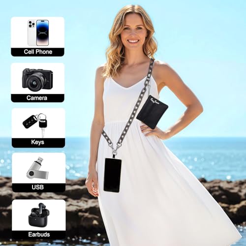 Long Keeper Phone Crossbody Chain Acrylic Phone Lanyards with Zipper Wallet Women Cellphone Strap Wrist Bracelet Purse Strap - color: Black Silver