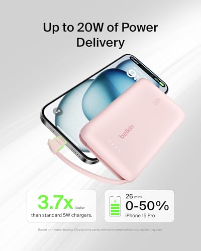 Belkin 10000mAh 20W USB C Power Bank, Portable Charger for iPhone & iPad - color: Pink, style: 10K mAh