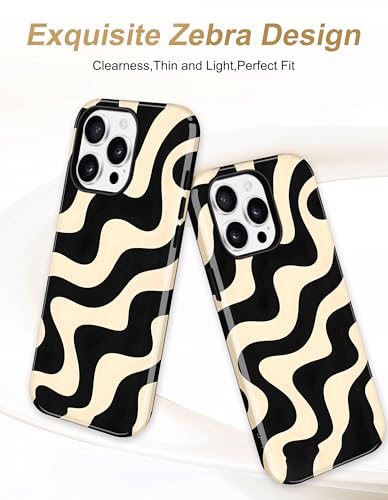 Jusy Magnetic Zebra Phone Case for iPhone 17 Pro Max,Beige Curve | Compatible with MagSafe, Cute Aesthetic Zebra Design, TPU and PC Protective Shockproof Cover - color: Beige Curve