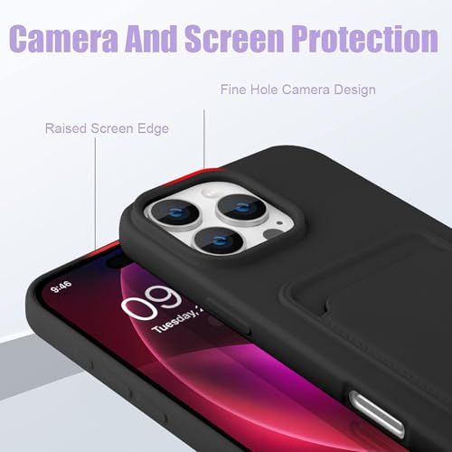 MZELQ Compatible with iPhone 16 Pro Max Case Card Holder -Black | Wallet Cover,Camera Protection + Screen Protector Soft Card Slot Phone Case - color: Black, size: iPhone 16 Pro Max