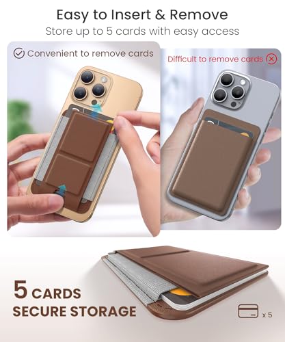 GONEZ for MagSafe Wallet with Stand, Stronger Magnetic Card Holder for iPhone 17/16/15/14/13/12 Series, Premium Leather Phone Wallet with RFID Blocking, 1 Slot, Fit 5 Cards, Brown - color: BROWN