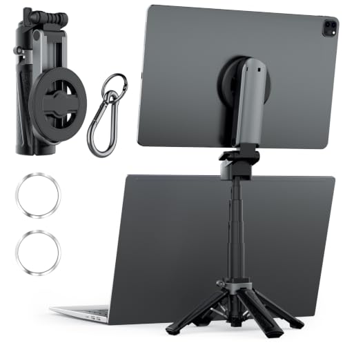 Portable Travel Monitor Stand, Magnetic Height Adjustable Tripod Mount, Mini Pocket Size Foldable Screen Holder for 4.7-18.5" Monitors/Tablets/Smartphones & iPad
